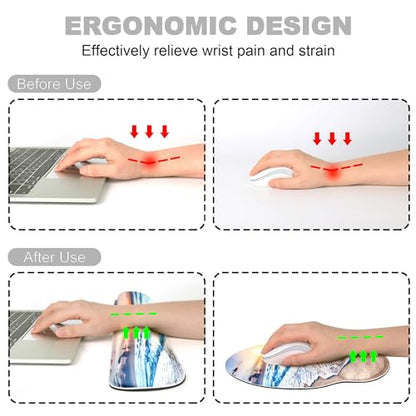 Ergonomic Mouse Pad with Wrist Rest and Keyboard Wrist Rest, Mousepad and Wrist Rest for Computer Keyboard, Pain Relief, Non-Slip Rubber Base, Mouse Pad with Wrist Support for Gaming, Office, Beach - color: Beach