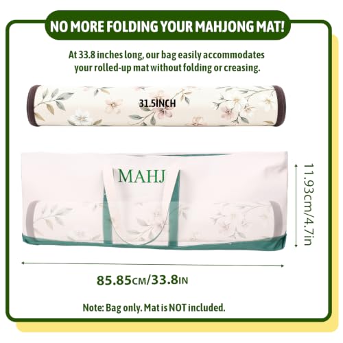 Extra Large 33.8 INCH Mahjong Bag for Tiles and Racks & Mat, Empty American Mahjong Tiles Carrying Canvas Tote Bag 33.8 x 4.7 x 11.8 Inches, Games Accessories Gifts (Bag Only) (Green)