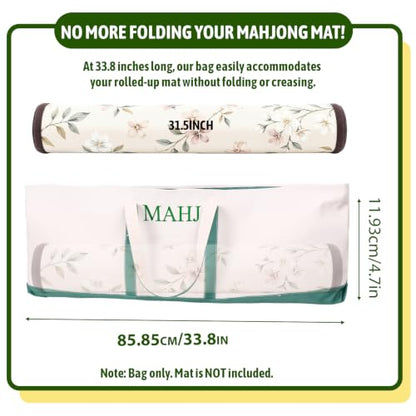 Extra Large 33.8 INCH Mahjong Bag for Tiles and Racks & Mat, Empty American Mahjong Tiles Carrying Canvas Tote Bag 33.8 x 4.7 x 11.8 Inches, Games Accessories Gifts (Bag Only) (Green)