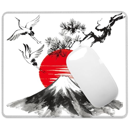 Mouse Pad Pine Branch Mountain Fuji Sun Storks Square Mousepad Desk Mat with Non Slip Rubber Base, Stitched Edge Mouse Mat Desk Pad for Work Game Office, 9.5x8 Inches - color: Pine Branch Mountain Fuji Sun Storks