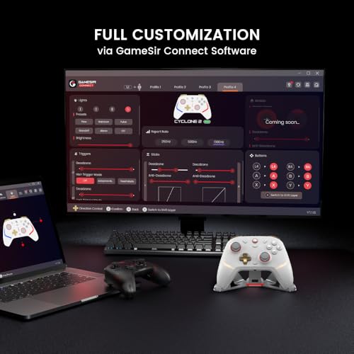 GameSir Cyclone 2 Wireless PC Controller — 1000Hz Polling Rate, TMR Joysticks, Hall Effect & Micro 2-in-1 Triggers, PC Gaming Controller for PC/Android/Switch/Switch 2 with Charging Dock (Black) - color: Black