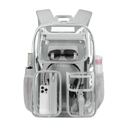 Cusangel Heavy Duty Clear Backpack Clear BookBag,Stadium backpack 16 x11 x5inch TPU Large Capacity See Through Backpack for Sport Events,Travel (Grey) - color: Grey