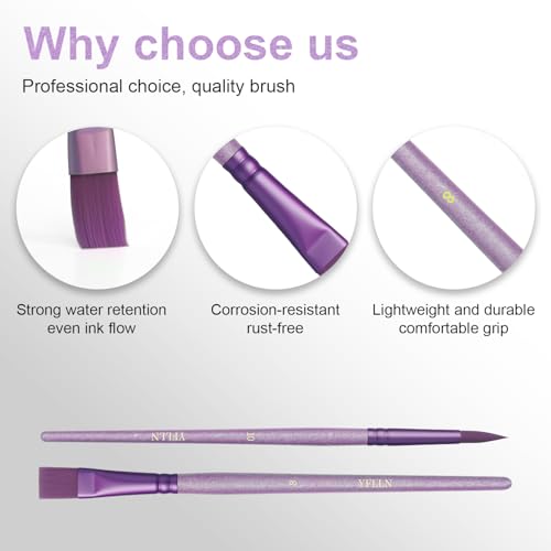 6 Pcs Purple Face Paint & Watercolor Brushes Set, Fine Detail Artist Brushes for Adults, Acrylic Oil Painting, Crafts, Body Face Nail Art - color: Purple
