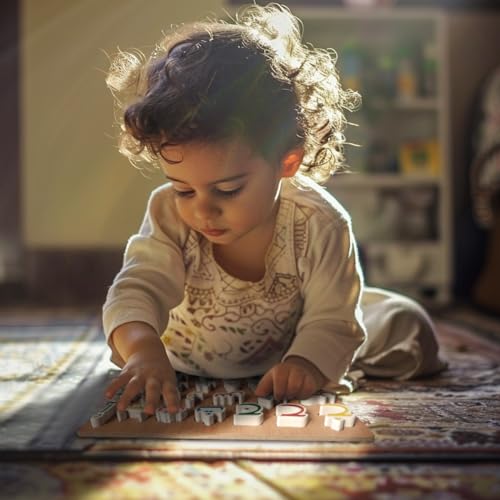 Arabic Alphabet Numbers Wooden Jigsaw Puzzle for Toddlers, Kids Learning Arabic Alphabet Words Puzzle