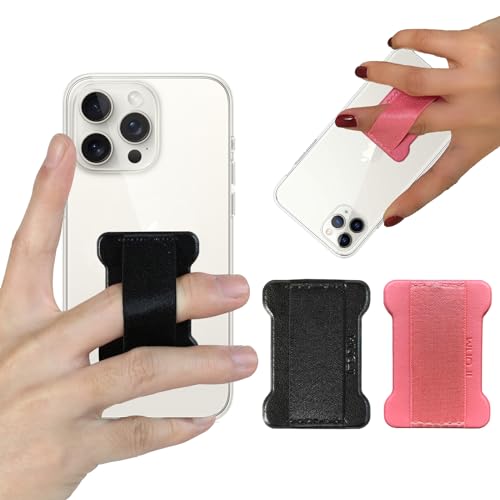 Universal Phone Grip for Smartphones - Phone Holder for Hand for Back of Phone - Wireless Charging Compatible (Black Pink) - 2Pack - color: Black Pink