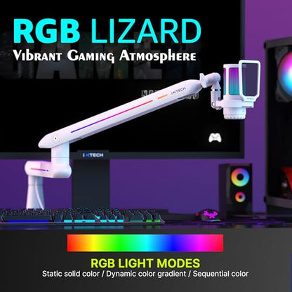 RGB Low Profile Boom Arm for Mic, Adjustable Microphone Arm Stand with Desk Mount Clamp, Rotatable Microphone Boom Arm Mic Stand with Cable Management for Podcast Streaming Gaming Studio. - color: 5 LIZARD RGB