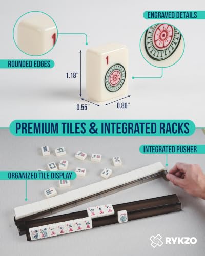 American Mahjong Set with 166 Engraved Ivory Melamine Tiles, Racks with Integrated Pushers, Tile Shufflers, Scorebook & Travel Bag for Easy Setup, Organized Play, Family Game Nights, and Tournaments