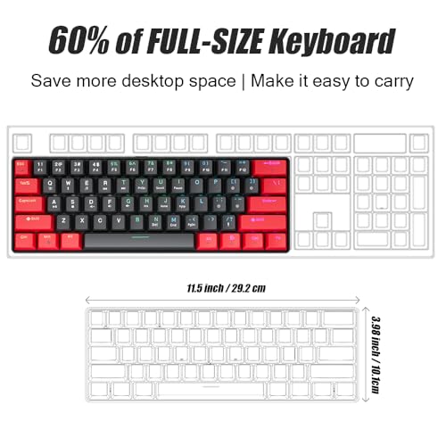 abucow 60% Mechanical Gaming Keyboard Black Switch Wired Compact Keyboard Anti-Ghosting No-Conflict 61 Swappable keycaps Ergonomic Design for Windows/Mac (Red-Black) - color: Red-Black