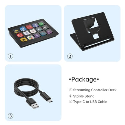 15-Key LCD Macro Keyboard, Customizable Stream Controller with Programmable Shortcut Keys for OBS, Twitch, YouTube, Zoom, Photoshop – All-in-One Productivity Control Pad for PC & Mac