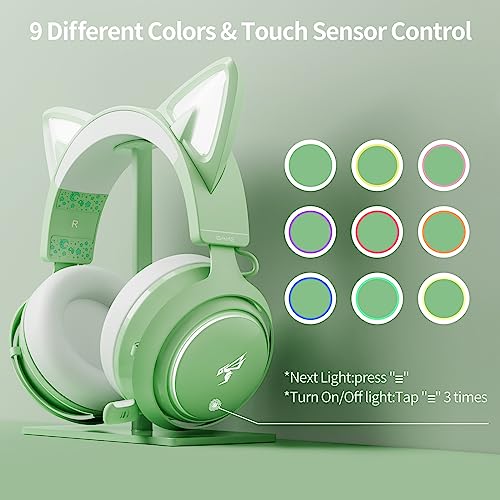 EASARS Cat Ear Headphones, Gaming Headset (Wireless, Green) - color: Green, style: Wireless