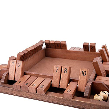 Shut The Box Game Wooden 4 Player, Classic Board Game for Kids & Adults, Educational Math Learning Toy, Table Dice Game for The Party Family or Bar - 12 Inch with 8 Dice - style: 4 Players