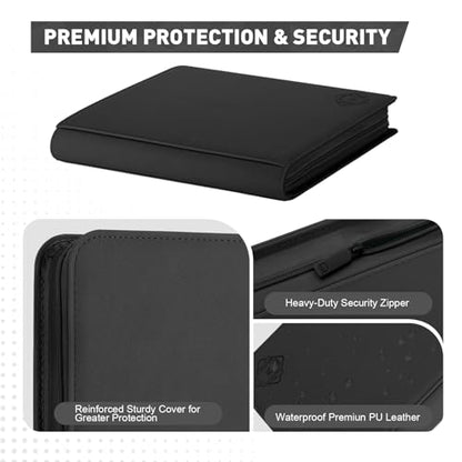 Premium Card Binder 12 Pocket for 720 Pockets Trading Card Binder, PU Zipper Card Collection Album, Sturdy Side-Loading Card Book Holder for MTG, TCG, Game Cards, Sports Cards - color: 12 Black
