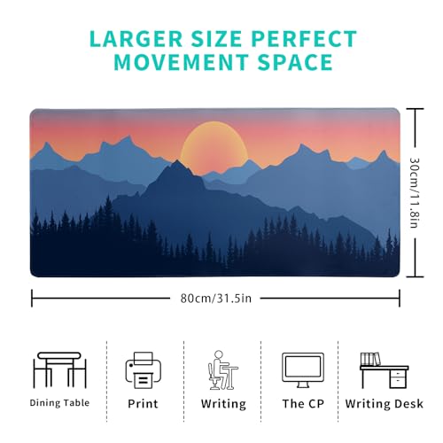Japanese Mountain Landscape Gaming Mouse Pad Extended Large Mousepad with Nonslip Rubber Base Stitched Edges Laptop Computer Keyboard Desk Mat for Office Home and Game 31.5 X 11.8 Inch - color: Mountain