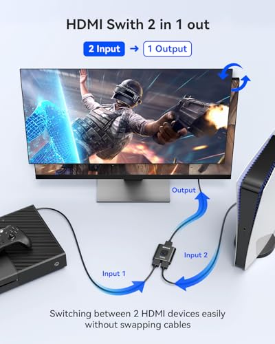 HDMI Switch 4k@60hz Splitter, GANA Aluminum Bidirectional HDMI Switcher 2 in 1 Out, Manual HDMI Hub Supports HD Compatible with Xbox PS5/4/3 Blu-Ray Player Fire Stick Roku (Black with 3.9Ft Cable) - color: Black with 3.9Ft Cable