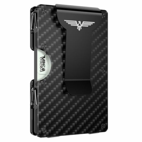 Lenvoten Upgraded Hinged Minimalist Wallet for Men, RFID Blocking Wallet | Slim Metal Aluminum, Credit Card Holder, Money Clip Holds 20 Cards, Premium Scratch-Resistant Finish, Ideal Gift for Men - color: S2-Carbon Fiber
