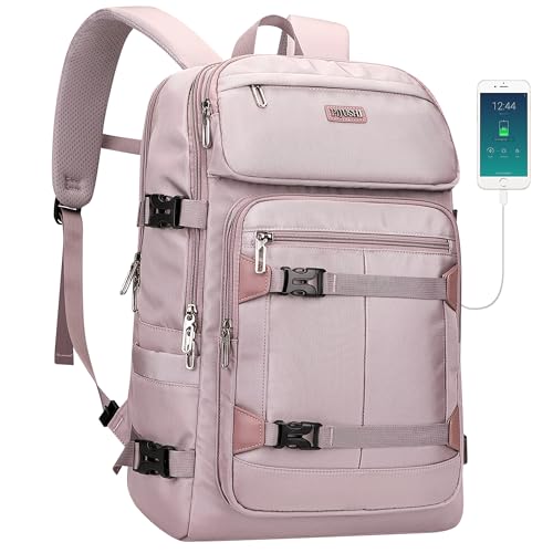 PIJUSHI Casual Travel Backpack for Women with 16" Padded Laptop Compartment | Carry On Luggage with USB Charging Port, 1680D Water-Resistant Nylon, Airline Approved, For Daily, Hiking - color: Ashen Purple