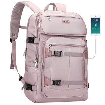 PIJUSHI Casual Travel Backpack for Women with 16" Padded Laptop Compartment | Carry On Luggage with USB Charging Port, 1680D Water-Resistant Nylon, Airline Approved, For Daily, Hiking - color: Ashen Purple