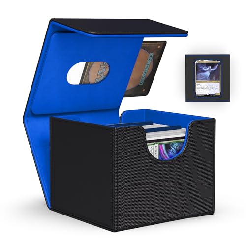 ZLCA MTG Commander Deck Box, Card Deck Box for Trading Card, Holds 110+ Double Sleeved Cards Fits for TCG CCG Magic Cards with 2 Dividers (Black & Blue) - color: A1-Black& Blue, size: A-Horizontal-Commander