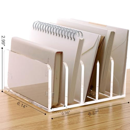 SANRUI 5 Compartments Acrylic Mail Sorter Holder, Clear Document Magazine Envelope File Rack, Vertical Letter Sorter & Multifunction Desk Organizer for Bills, Documents, Notebooks - size: 5 Compartments Rectangle