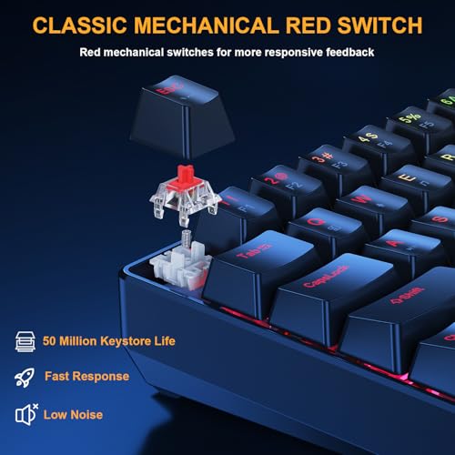 BlueFinger 60% Mechanical Gaming Keyboard and Mouse Combo - RGB Rainbow Backlit 61 Keys Red Switch Keyboard & 4 DPI LED Gaming Mouse, USB Wired Set for PC Laptop Xbox PS4 PS5, Black - color: Black