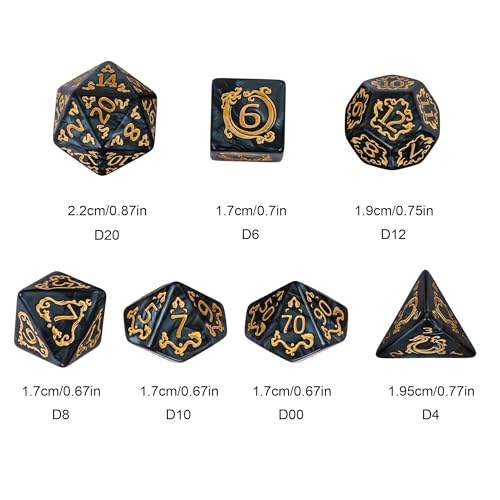 7-Die DND Dice Set Dragon Pattern Polyhedral Die with Leather Bag D&D Dice Set for RPG Table Games (Black W/Gold Dragon Pattern) - color: Black W/Gold Dragon Pattern