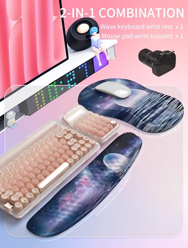Hokafenle 2in1 Combination, Wave Keyboard Wrist Rest and Ergonomic Curvature Mouse Pad Wrist Support for Relieve Wrist Pain, Filled with Soft Cushion Memory Foam, Moonlit Starry Sea - color: Moonlit Starry Sea