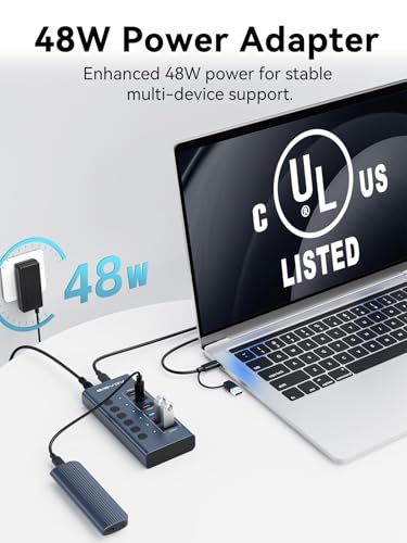 ACASIS 6 Ports Powered USB 3.2 Hub (3 USB-A 3.2 +3 USB-C 3.2), 10Gbps | Individual On/Off Switch for Each Port • Aluminum Housing • Better Heat Dissipation • Plug & Play • 48W Power Adapter - size: 6 Ports