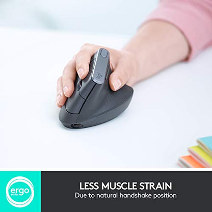 Logitech MX Vertical Wireless Mouse Ergonomic Design - Graphite | Reduces muscle strain, move content between 3 Windows and Apple computers, rechargeable
