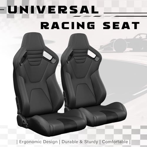 2 Pcs Adjustable Universal Racing Seats with Double Sliders, Reclinable Bucket Seats, 1 Pair of Sport Seats for Vehicles (Black S) - color: Black S