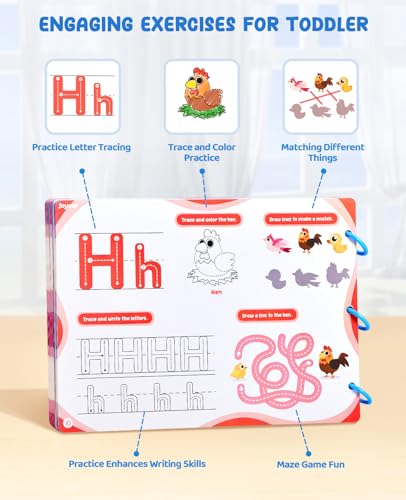 JoyCat Preschool Learning Activities 48 Reusable Pages for 3-8 | Handwriting Practice for Kids Toddlers, Tracing Letter Number Workbooks, Educational Autism Busy Book, Learning Gift Toys - style: 1. Trace & Write