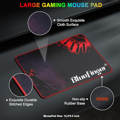 BlueFinger RGB Gaming Keyboard and Backlit Mouse Combo, USB Wired, LED Gaming Set for Laptop PC Computer Game and Work (Black & White) - color: Black & White