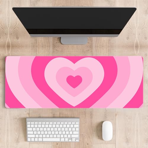 Mousepad Desk Mat Gaming Large Keyboard Cute Office Desktop Computer Laptop Hearts XXL Long Giant Big Kawaii Aesthetic Girly Pretty Design Women Girl Gamer Oversized Wide 30x12'' Mousepad - color: Pink Heart