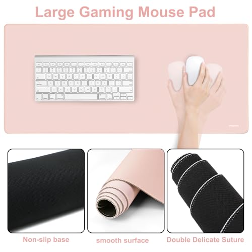 MOSISO Wrist Rest for Mouse Pad Set, Large Gaming Deskpad, Baby Pink | Circle Curved Mousepad&Keyboard Wrist Rest&Coaster, Ergonomic Non-Slip Mousepad&Easy Typing Pad with Silicone Lining - color: Baby Pink