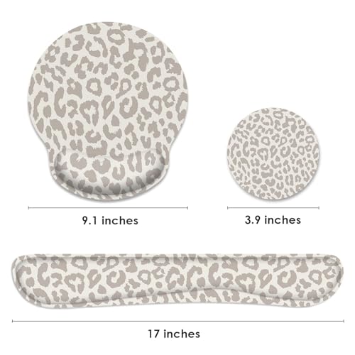 Ergonomic Mouse Pad Set with Wrist Rest, Leopard Animal | Skin Light Khaki Non-Slip Rubber Base Wrist Cushion Support and Coasters Mousepad with Wrist Support for Computer Keyboard - color: Light Khaki