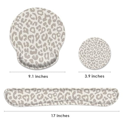 Ergonomic Mouse Pad Set with Wrist Rest, Leopard Animal | Skin Light Khaki Non-Slip Rubber Base Wrist Cushion Support and Coasters Mousepad with Wrist Support for Computer Keyboard - color: Light Khaki