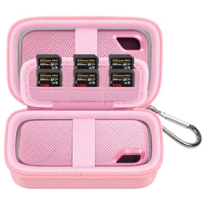 Comecase Dual SSD Case for SanDisk Extreme Portable SSD and Extreme PRO | Holds 2 Drives & 12 SD Cards, Elastic Strap Fit 500GB/1TB/2TB/4TB/8TB, Cable Groove & Carabiner for Travel, Pink, Box Only - color: Pink