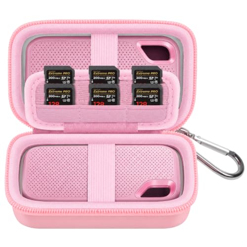 Comecase Dual SSD Case for SanDisk Extreme Portable SSD and Extreme PRO | Holds 2 Drives & 12 SD Cards, Elastic Strap Fit 500GB/1TB/2TB/4TB/8TB, Cable Groove & Carabiner for Travel, Pink, Box Only - color: Pink