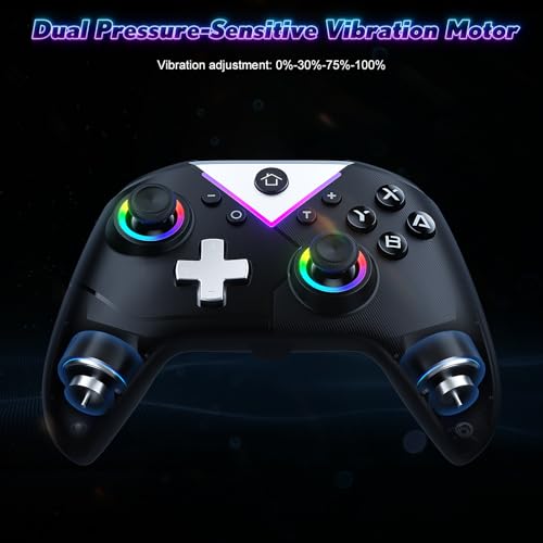 Dinosoo RGB Wireless Controller with Turbo & Macro, 6-Axis Gyro, Dual Vibration, Screenshot Button – Compatible with Nintendo Switch 2 / Switch 1 / Lite/OLED, PC - 2-Pack - color: Black