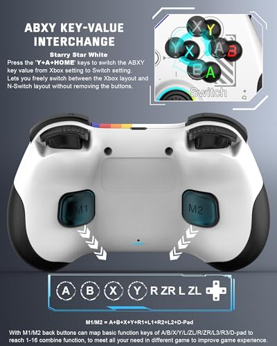Joso Mobile Gaming Controller for iPad/iPhone/Tablet, Cloud Controller Remote Joystick for iOS/Android, Wireless Switch Controller with Macro Buttons/Hall-Rocker/Hall-Trigger - Starry Star White - color: Starry Star White
