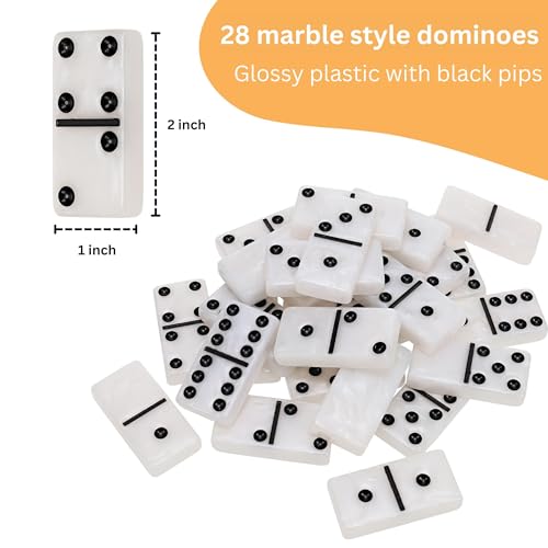 WE Games Double 6 Marbleized Dominoes in Magnetic Wooden Travel Box, Dominoes Set for Adults, White Color Double Six Domino with Marble Pattern, Classic Board Games, Tile Games