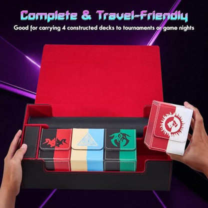 MTG Card Box Set with 4 Deck Boxes and 8 Dividers | Trading card organizer includes a dice box and fits a playmat, compatible with Magic, TCG and CCG cards, Black & Red - color: 5. Card Box Set Black & Red, size: 4 Deck Card Box