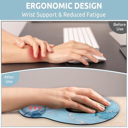 KONVINIT Ergonomic Mouse Pad with Wrist Rest, Small Mousepad with Non-Slip Rubber Base and Smooth Surface, Blue Mouse Pads for Desk, Office Desk Accessories - color: Green Marble