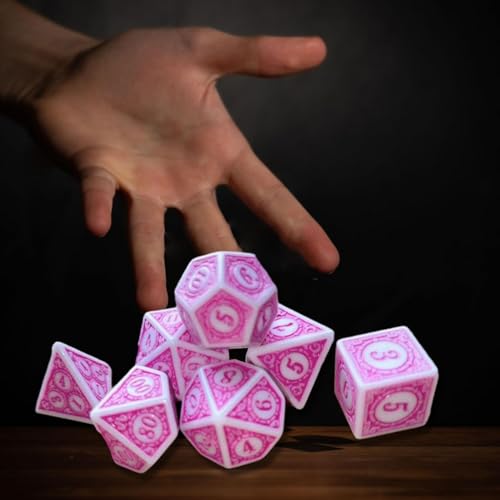 harayaa 7 Pieces Polyhedral Dice Set Multi Sides Dices Game Dices Resin Dices Counting Dices Acrylic Structure Suitable for Classroom Role Playing Par, Pink