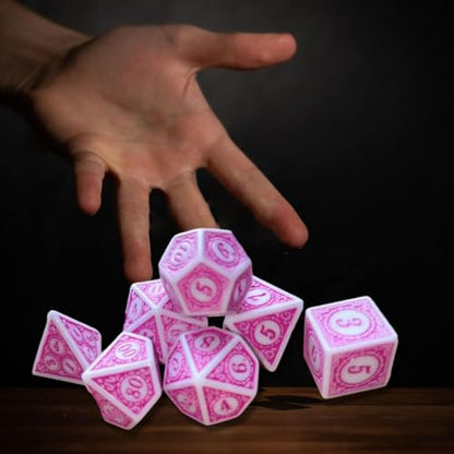 harayaa 7 Pieces Polyhedral Dice Set Multi Sides Dices Game Dices Resin Dices Counting Dices Acrylic Structure Suitable for Classroom Role Playing Par, Pink