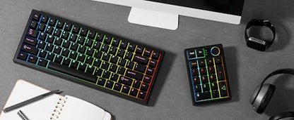 Gasket Creamy Mechanical Numpad Programmable Keypad RGB LED Backlit | Wireless 2.4G/Bluetooth 5.0/Wired USB-C Hot Swappable Macro Number Pad Rechargeable Numeric Keyboard Metal Knob, Black - color: Black