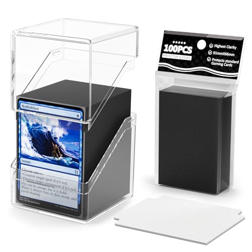 YSCare Card Deck Case, Deck Box with 100 Pack Card Sleeves and Divider, Standard Clear Commander Cards Storage Box Perfect Fit for MTG, Sport, Trading Cards (Black) - color: Black, size: 100