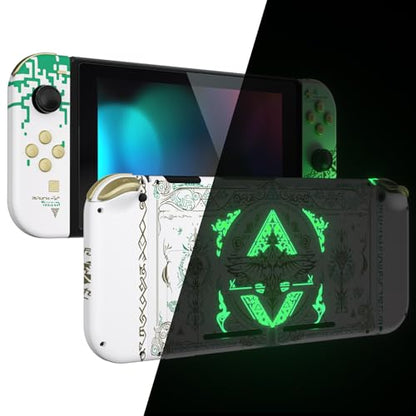 eXtremeRate DIY Replacement Shell Buttons for Nintendo Switch, Back Plate for Switch Console, Housing with Full Set Buttons for Joycon Handheld Controller - Glow in Dark - Totem of Kingdom White - color: Glow in Dark - Totem of Kingdom White