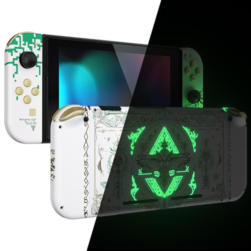 eXtremeRate DIY Replacement Shell Buttons for Nintendo Switch, Back Plate for Switch Console, Housing with Full Set Buttons for Joycon Handheld Controller - Glow in Dark - Totem of Kingdom White - color: Glow in Dark - Totem of Kingdom White