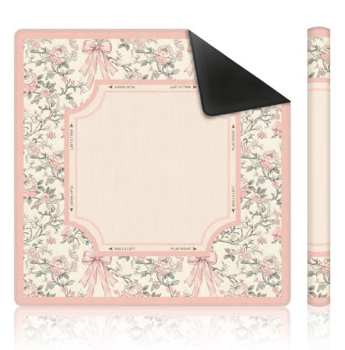 Coquette Pink Bow Floral Mahjong Mat 31.5 x 31.5 Inch, Cottagecore Pastel Pink Flower Non-Slip Noise Reduction Mahjong Table Mat for American Mah Jong Poker Card Board Games Dominoes - color: Pink Bow Floral