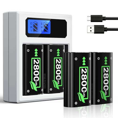 Battery Pack Charger for Xbox One, Equipped with 4 x 2800mAh Rechargeable Batteries and USB-C Charger Station,High Performance Battery Compatible with Xbox Series X|S, Xbox One S/X/Elite Controller
